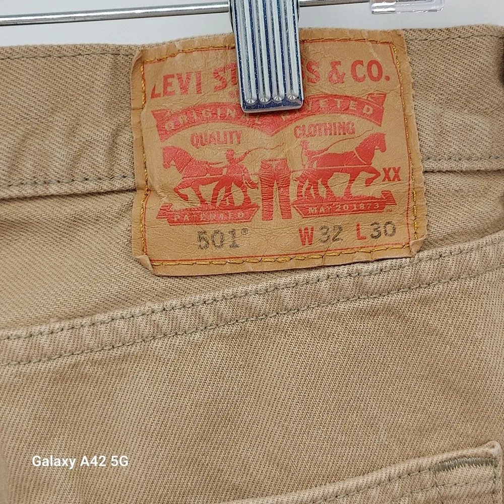 Levis 501 Original Fit Jeans Mens 34x24 Tan Khaki‎ Button Fly Cotton 00501-1212